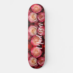 Meisroze Floral Rozen Persoonlijke naam Skateboard