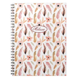 Meisroze Floral Waterverf Pattern Name Script Notitieboek