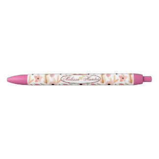 Meisroze Floral Waterverf Pattern Name Script Zwarte Inkt Pen