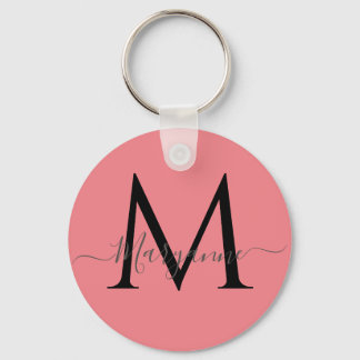 Meisroze gepersonaliseerd monogram sleutelhanger