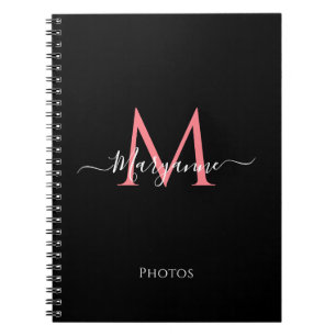 Meisroze gepersonaliseerd Monogram zwart Notitiebo Notitieboek