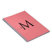 Meisroze gepersonaliseerd monogram zwart notitieboek (Rechterzijde)