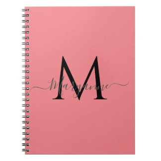 Meisroze gepersonaliseerd monogram zwart notitieboek