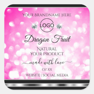 Meisroze glazen waslabel diamanten toevoegen Logo Vierkante Sticker