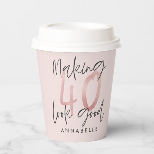 Meisroze glitter modern stijlvol 40ste verjaardag papieren bekers (Voorkant)