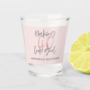 Meisroze glitter modern stijlvol 40ste verjaardag  shot glas