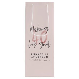 Meisroze glitter modern stijlvol 40ste verjaardag wijn cadeautas