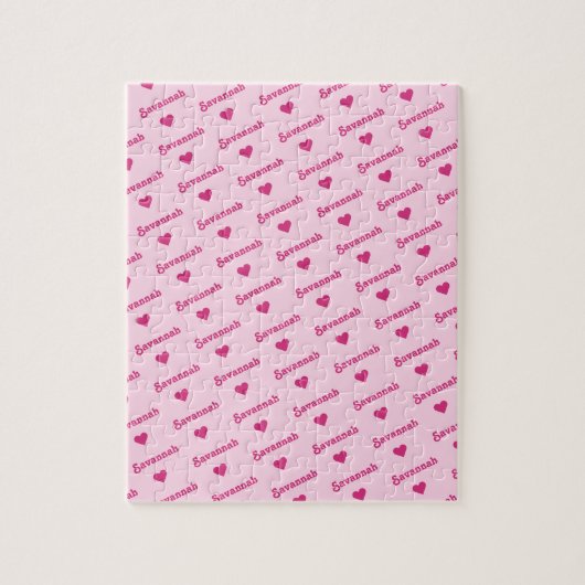 Meisroze herhalingsnaam en -hart legpuzzel (Verticaal)