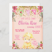 Meisroze lamsvlees 1e verjaardag uitnodiging. kaart (Voorkant / Achterkant)