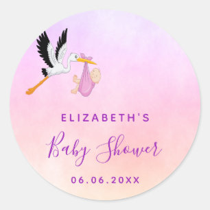 Meisroze paars roos goudhaver baby shower ronde sticker