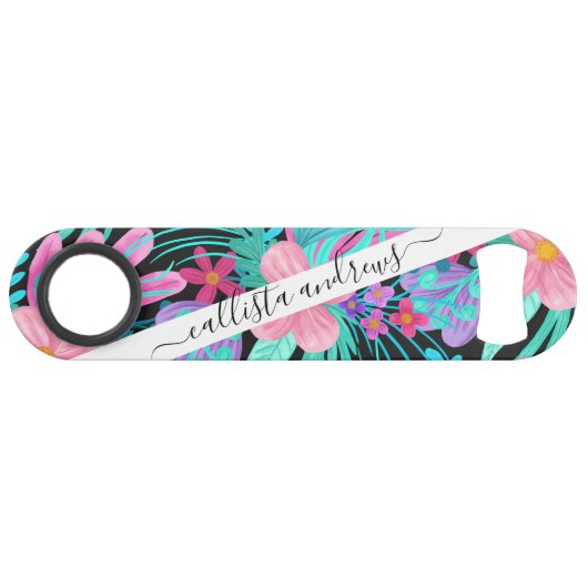 Meisroze Paarse Blauwgroen Waterverf bloemen Speed Flessenopener (Voorkant (Horizontaal))