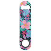 Meisroze Paarse Blauwgroen Waterverf bloemen Speed Flessenopener (Achterkant)