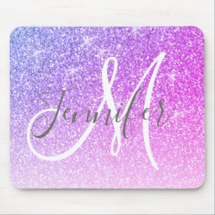 Meisroze Paarse Glitter Sparkles Monogram Muismat