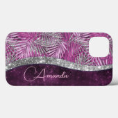 Meisroze paarse zilverglitter vertrekt monogram Case-Mate iPhone case (Achterkant (horizontaal))