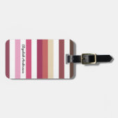 Meisroze rode horizontale strepen met naam bagagelabel (Voorkant horizontaal)