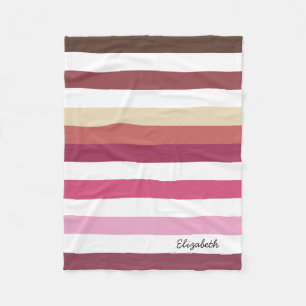 Meisroze rode horizontale strepen met naam fleece deken