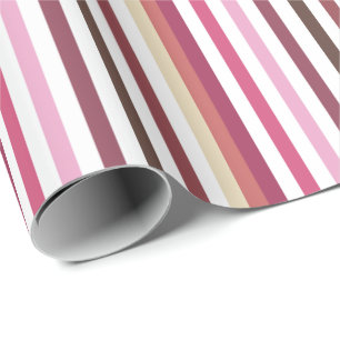 Meisroze rode, horizontale strepen patroon cadeaupapier