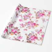 Meisroze roze roze roze goudkleurige bloem cadeaupapier (Uitgerold)