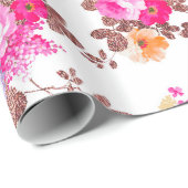 Meisroze roze roze roze goudkleurige bloem cadeaupapier (Rol Hoek)