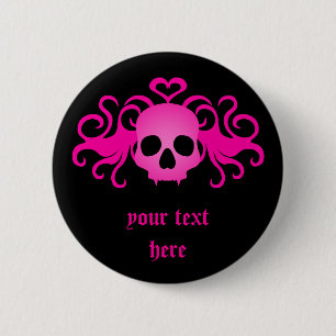 Meisroze schedel ronde button 5,7 cm