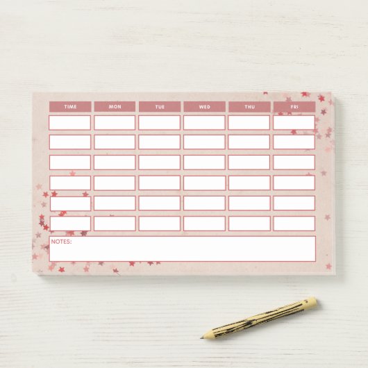 Meisroze Stars Weekly School Tijdschema Post-it® Notes (Op bureau)