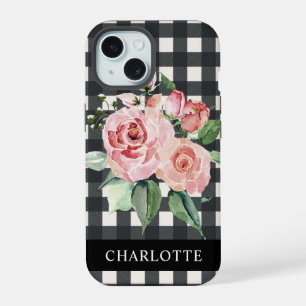 Meisvrij Floral Black White Buffalo Pset Name iPhone 15 Hoesje