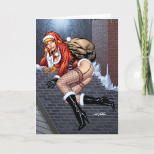 Mej. Claus op het Dak die Cadeaus Santas leveren Feestdagen Kaart