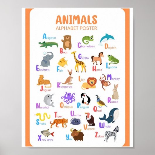 MEKIMI - Dieren Alfabet Illustratief Poster (Voorkant)