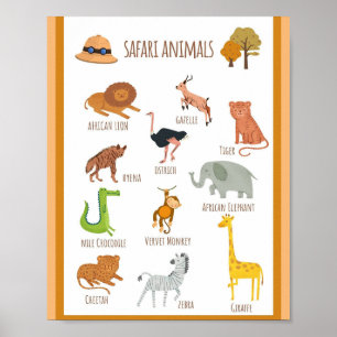 MEKIMI- Kleurrijke geïllustreerde Safari Dieren Poster