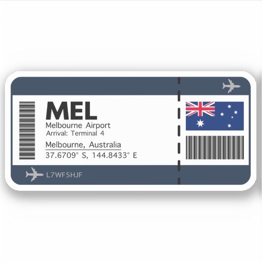 MEL Melbourne Boarding Pass - Airport Ticket Sticker (Voorkant)