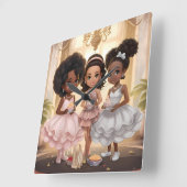 Melanated Magic Tea Party Wandklok Vierkante Klok (Hoek)