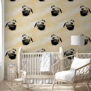 Melancholic Pug Head - lijnen silhouet 1 Behang