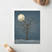Melancholieke Hartvormige Boom Onder Volle Maan Notitiekaartje (Voorkant / Achterkant in situ)