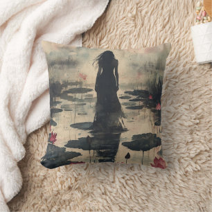 Melancholieke Lotus Nevel Waterverf (1) Kussen
