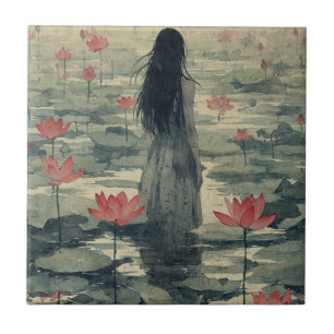 Melancholieke Lotus Nevel Waterverf (2) Tegeltje