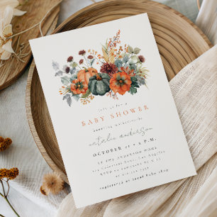 Melancholische herfst bloemige pompoen baby shower kaart