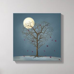 Melancholy Heart Shaped Tree under the Full Moon Canvas Afdruk