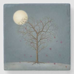 Melancholy Heart Shaped Tree under the Full Moon Stenen Onderzetter