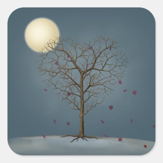Melancholy Heart Shaped Tree under the Full Moon Vierkante Sticker (Voorkant)