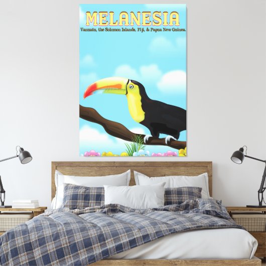 Melanesia Toucan reisposter Canvas Afdruk (Insitu (Slaapkamer))