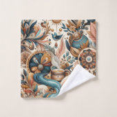 Mélange bohème de fleurs turquoises, magenta, viol (Gant de toilette)