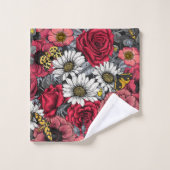 Mélange de fleurs en rouge et gris (Gant de toilette)