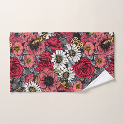 Mélange de fleurs en rouge et gris (Serviette à main)