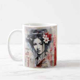 Mélange de médias japonais geisha café tasse