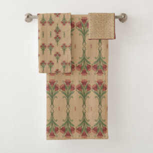 Mélange de Motif Vintage Floral Vert Bourgogne