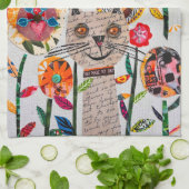 Mélange Médias Chat Wonky et Fleurs Serviette de c (Plié)