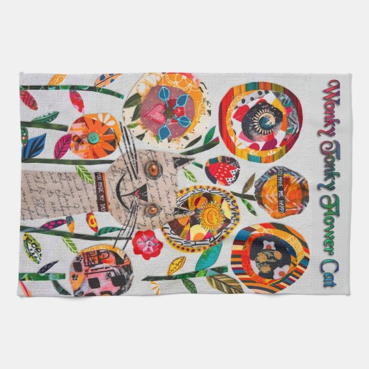 Mélange Médias Chat Wonky et Fleurs Serviette de c (Horizontal)