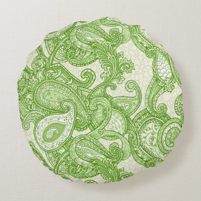 Melange Paisley in Groen Rond Kussen (Achterkant)