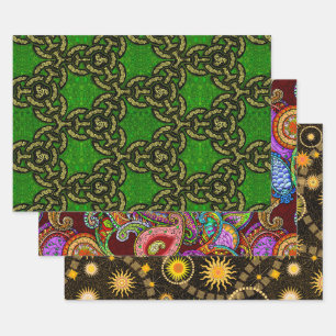 Melange Paisley, Tysonia en Celtic Dragon Inpakpapier Vel