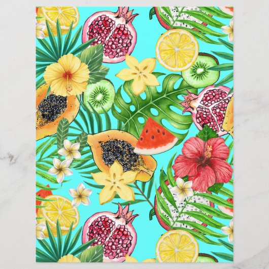 Mélange tropical de fruits, fleurs et feuilles sur (Devant)